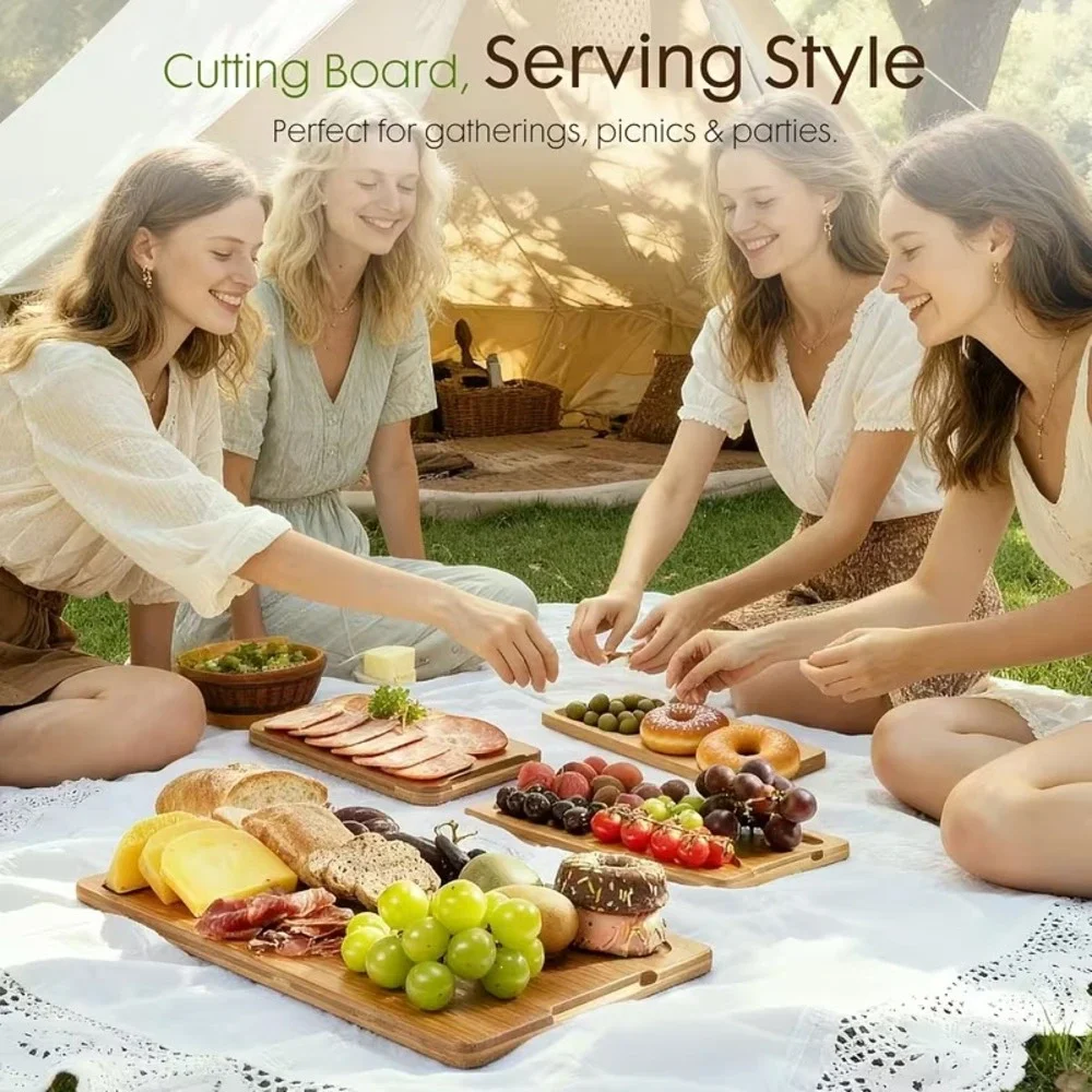 Bamboo Cutting Boards with Wood Storage Stand Deep Carbonized Grooved 3 Sizes